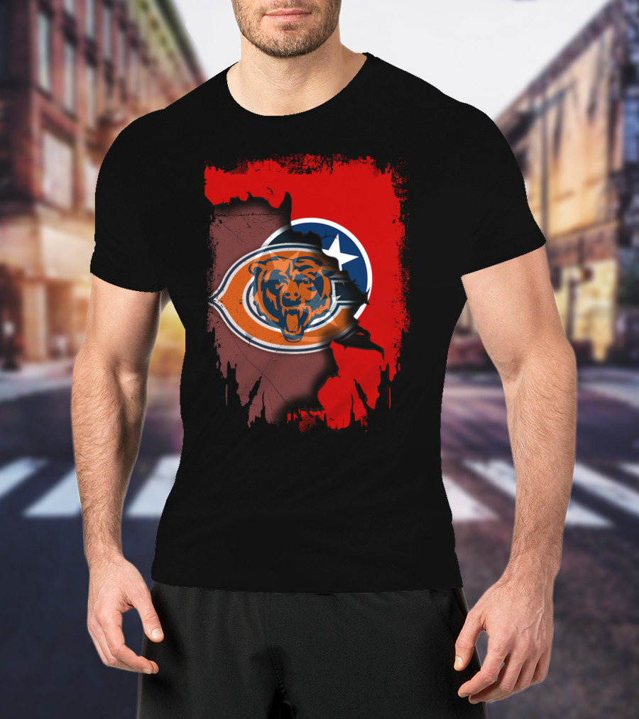 Tennessee State Flag Merged With Chicago Bears T-Shirt