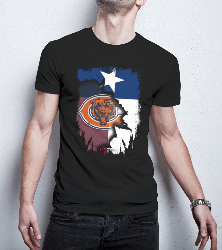 Texas Flag And Chicago Bears Logo Together T-Shirt
