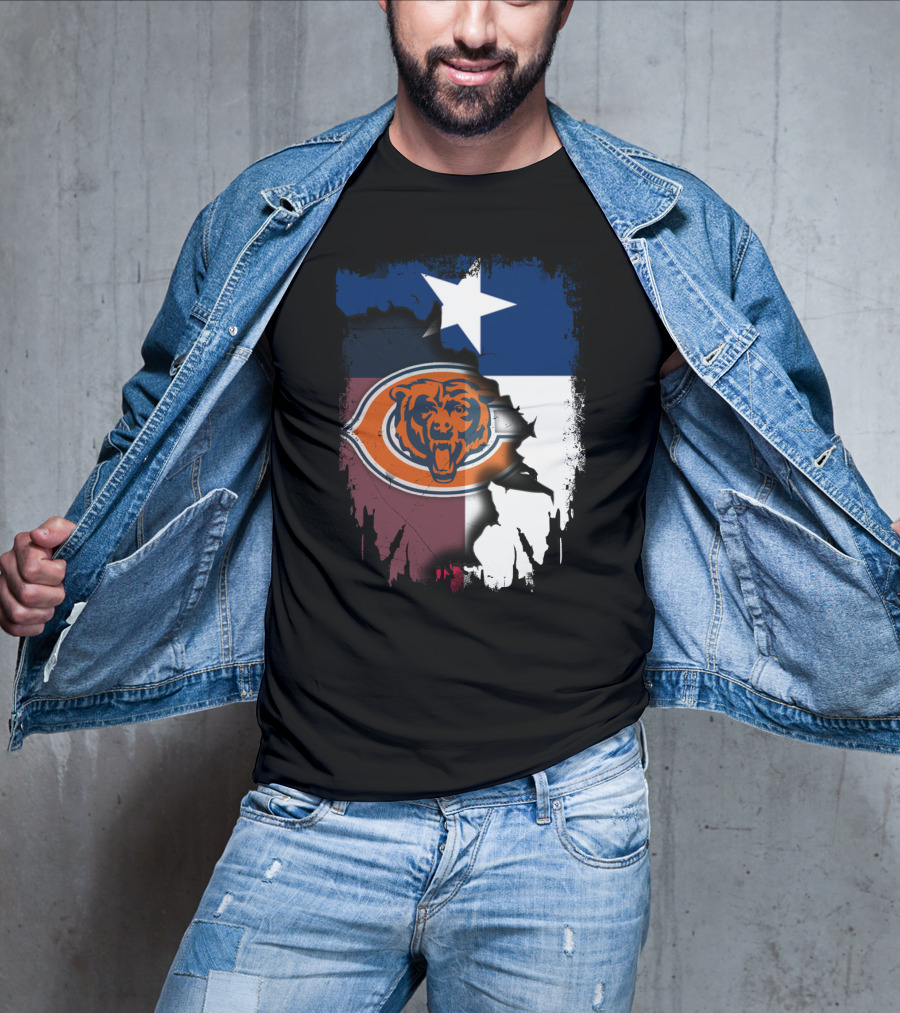 Texas Flag And Chicago Bears Logo Together T-Shirt