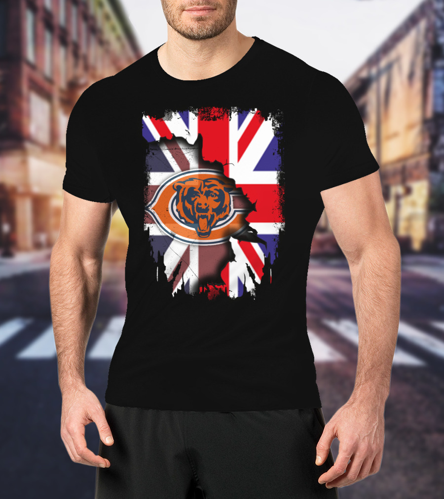 United Kingdom Flag With Chicago Bears Logo Overlap T-Shirt