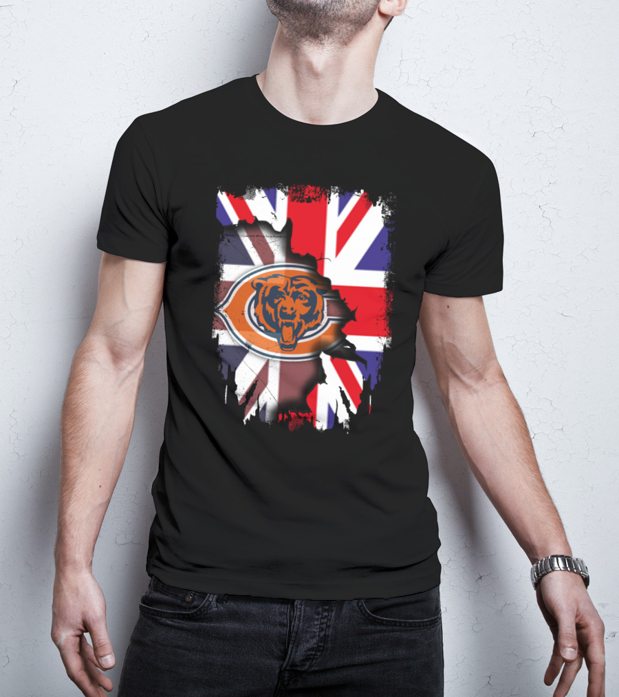 United Kingdom Flag With Chicago Bears Logo Overlap T-Shirt