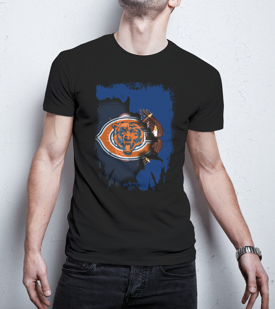 Chicago Bears Logo Blended With American Eagle In Utah Outline T-Shirt