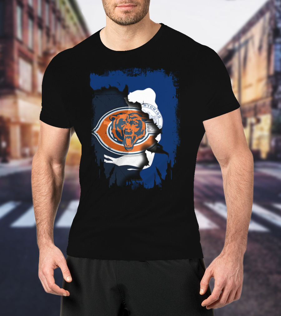 Wyoming Blue Overlay With Bears And Emblem T-Shirt