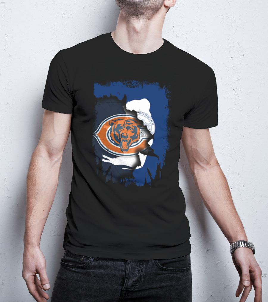 Wyoming Blue Overlay With Bears And Emblem T-Shirt
