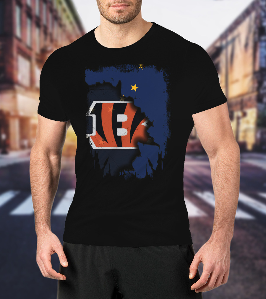 Alaska Map With Cincinnati Bengals Logo T-Shirt