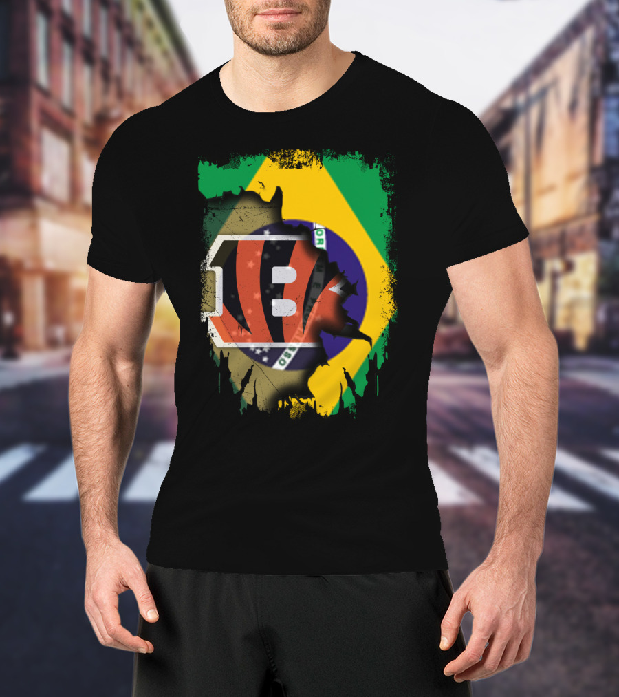 Together Brazil With Cincinnati Bengals Emblem And Flag Fusion T-Shirt