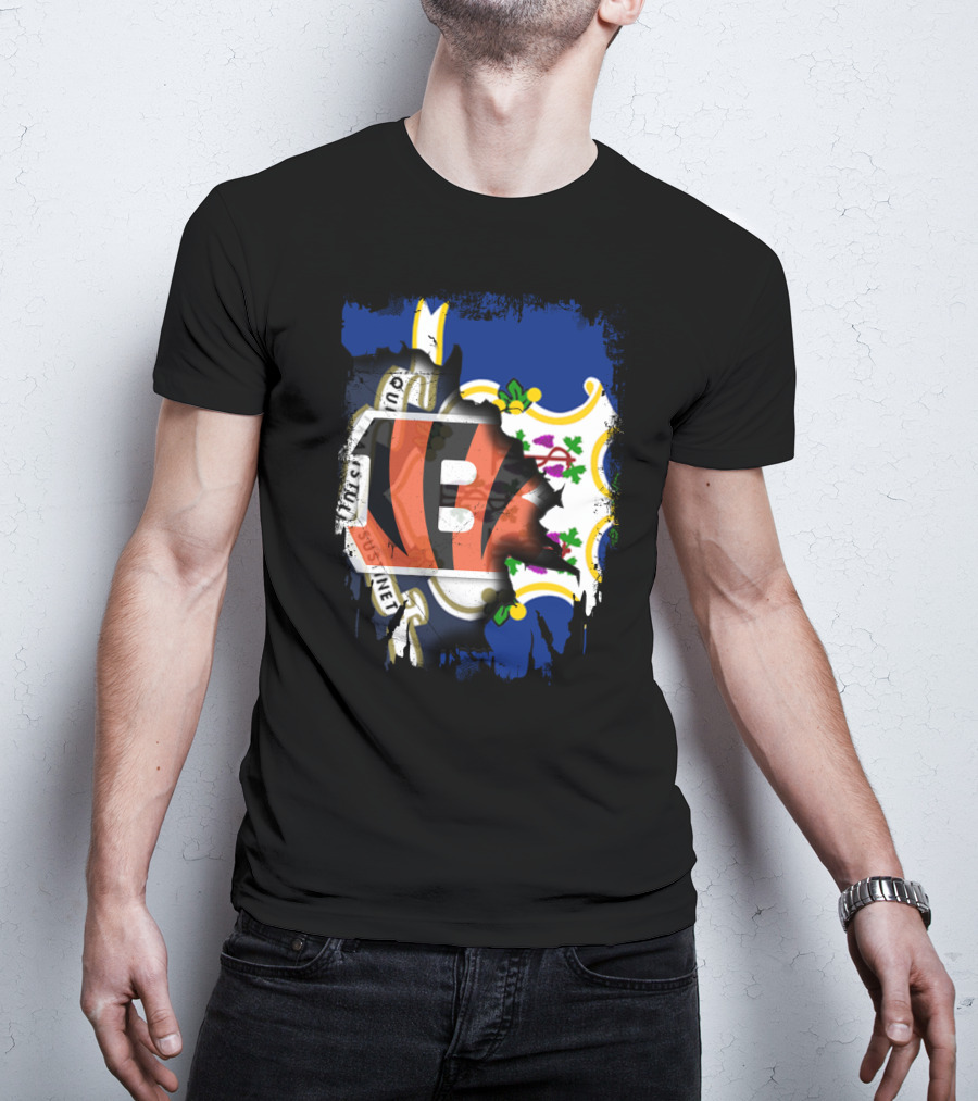 Connecticut Love For Bengals Football Fusion T-Shirt