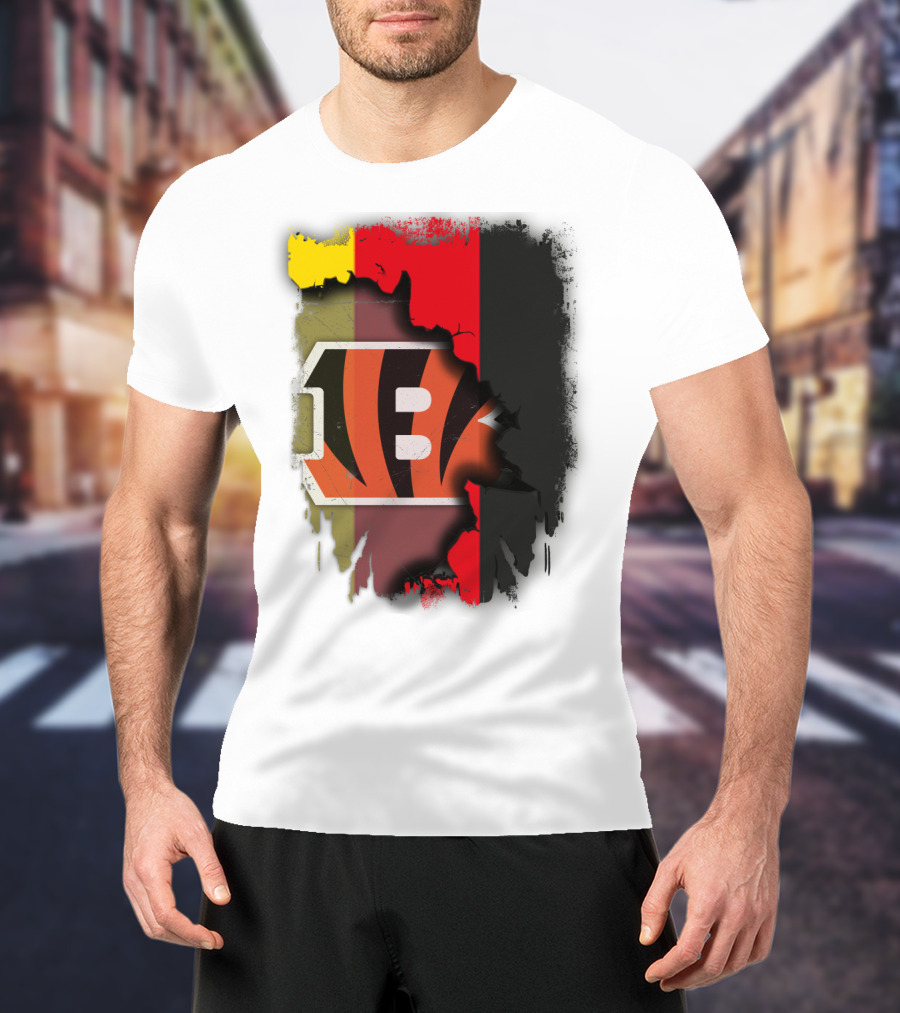 Germany Flag With Cincinnati Bengals Logo Fusion T-Shirt