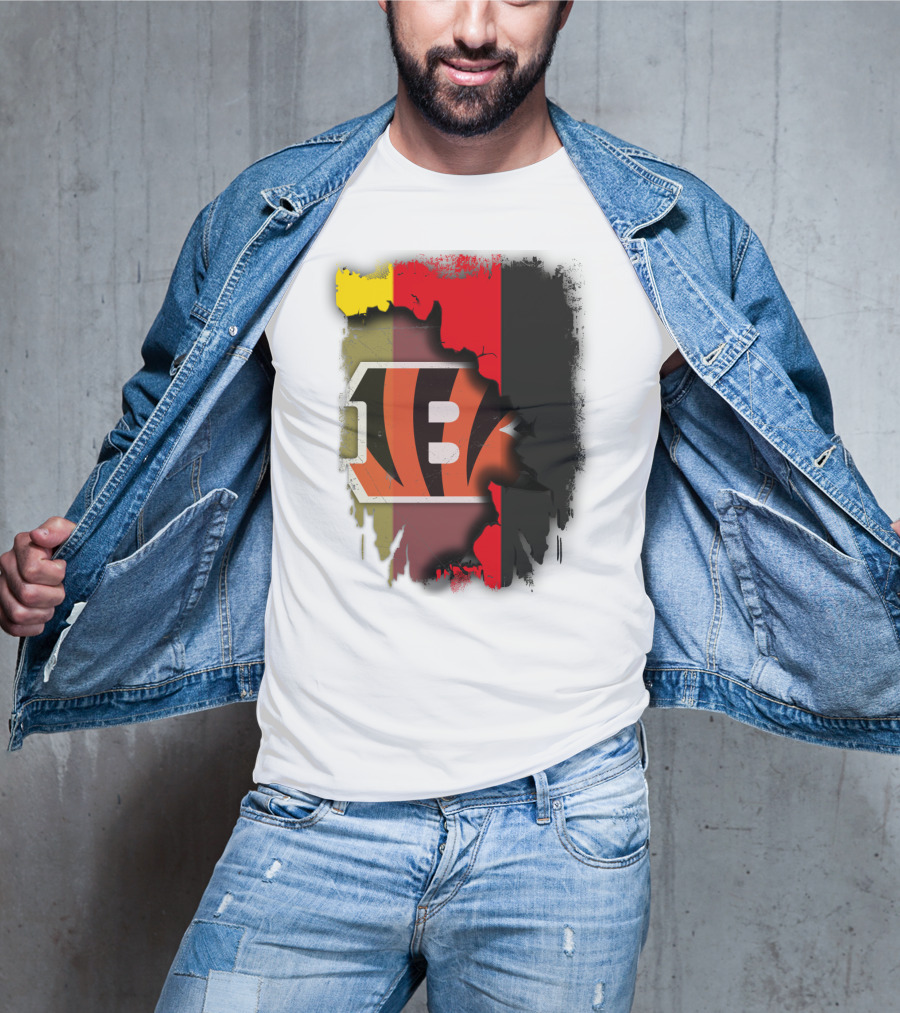 Germany Flag With Cincinnati Bengals Logo Fusion T-Shirt