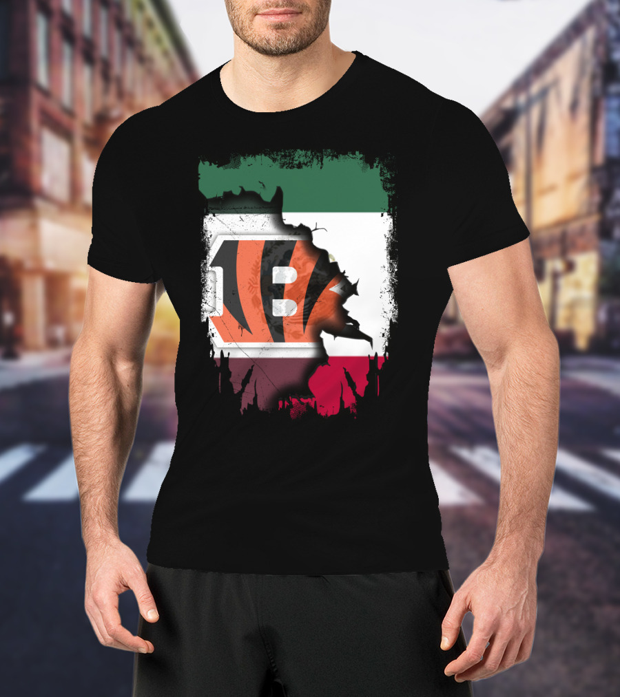 Bengals Logo Over Mexican Flag Together T-Shirt