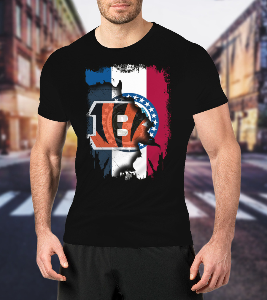 Missouri Flag With Cincinnati Bengals Logo Fusion T-Shirt