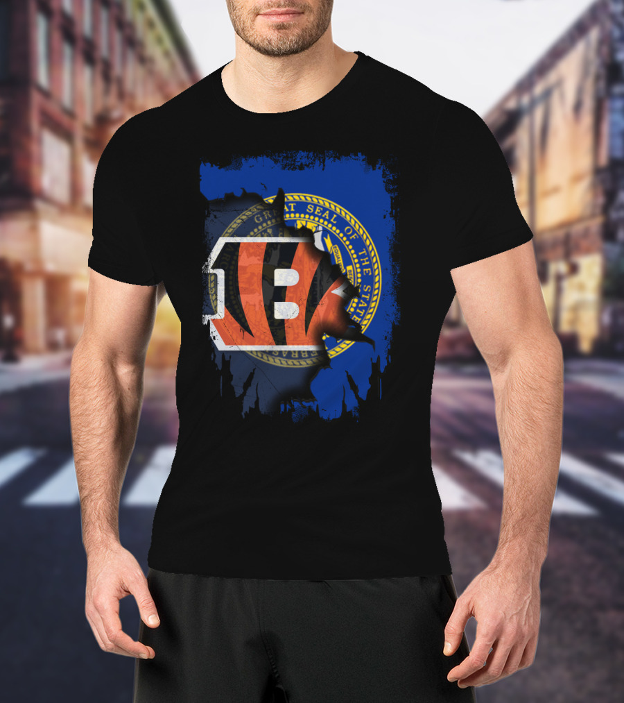 Nebraska State Seal With Cincinnati Bengals Logo Fusion T-Shirt