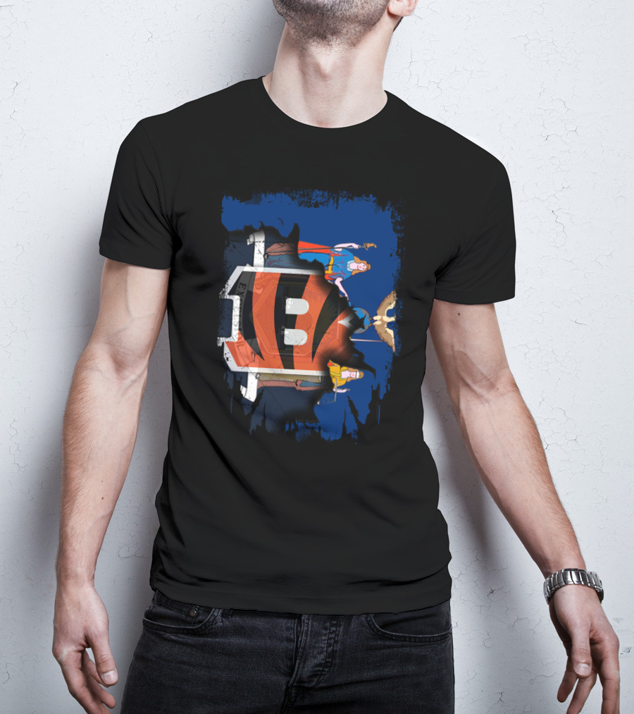 Together New York Bengals Helmet Comic Heroes Statue Of Liberty T-Shirt