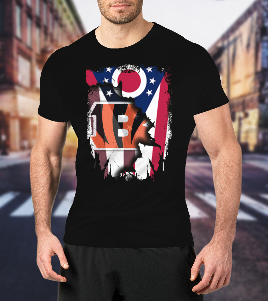Together Ohio With Bengals Stripes And Ohio Flag Fusion T-Shirt
