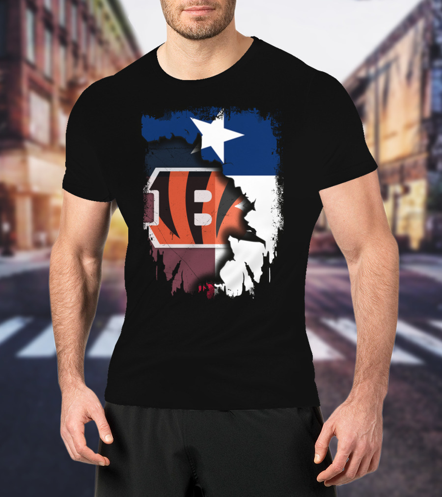 Texas Lone Star And Cincinnati Bengals NFL Fusion T-Shirt