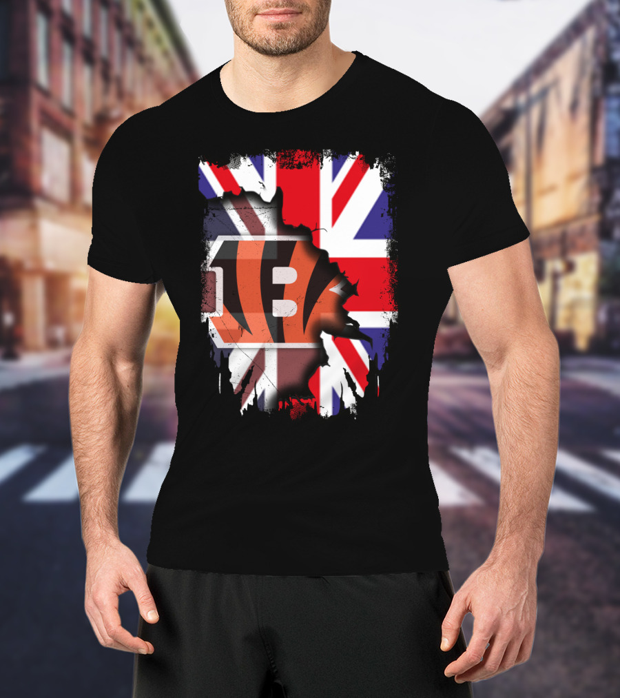 United Kingdom Flag With Cincinnati Bengals T-Shirt