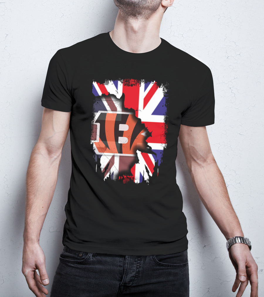 United Kingdom Flag With Cincinnati Bengals T-Shirt