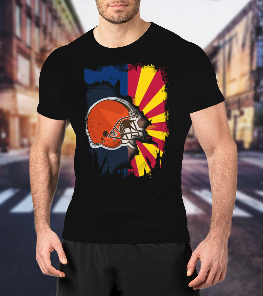 Arizona And Browns Together Football Helmet Fusion T-Shirt