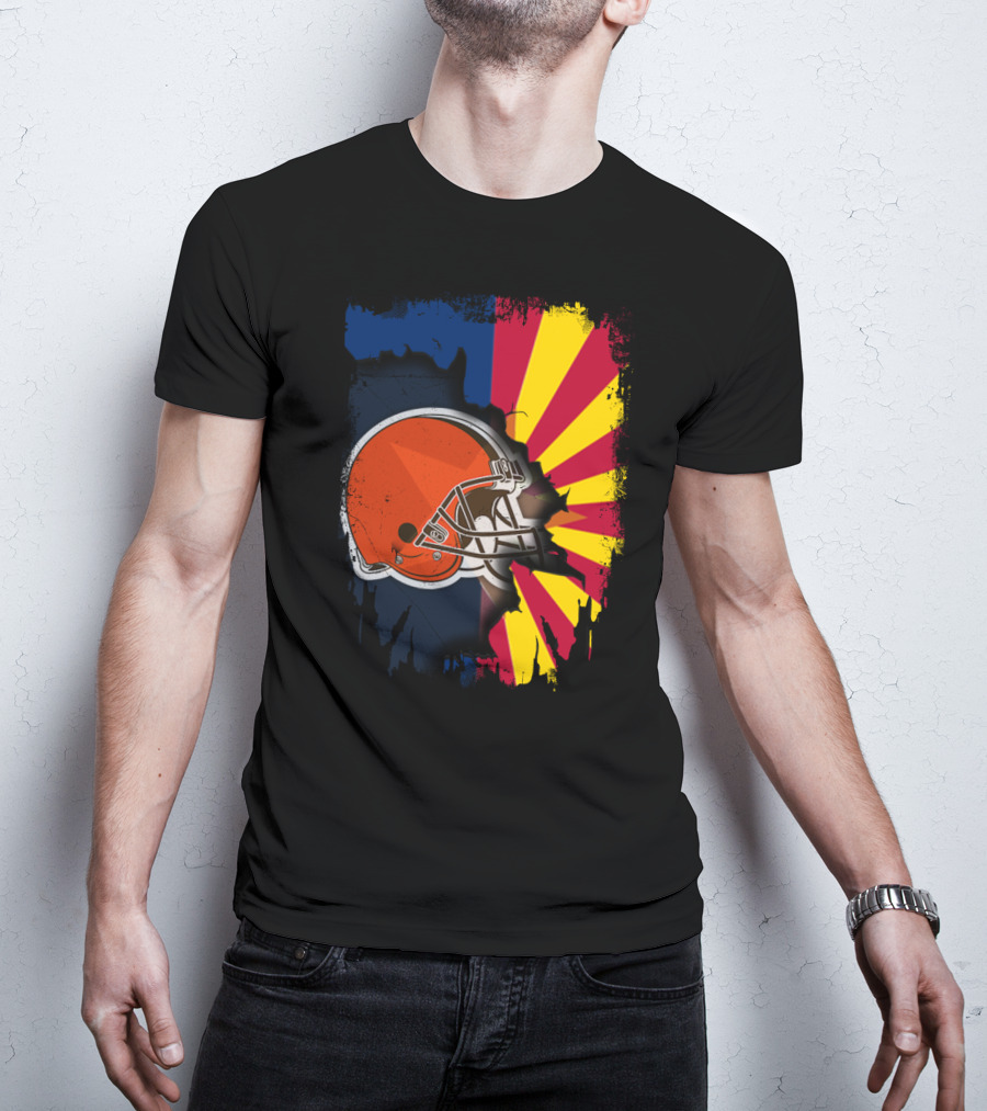 Arizona And Browns Together Football Helmet Fusion T-Shirt