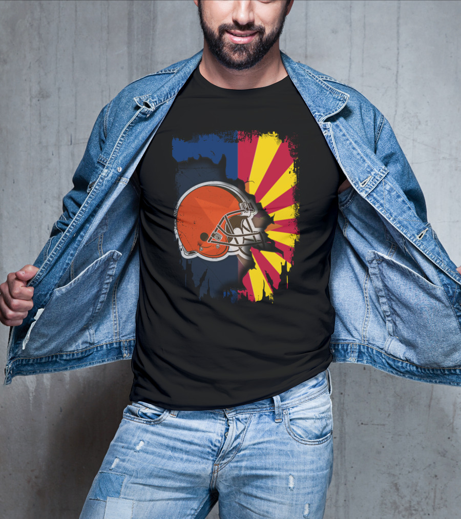 Arizona And Browns Together Football Helmet Fusion T-Shirt
