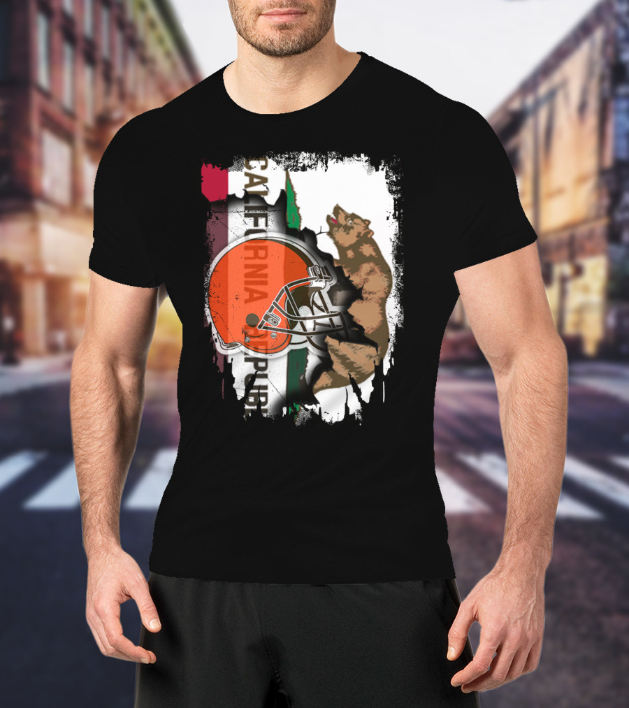California Republic Browns Helmet Bear Football Fusion T-Shirt