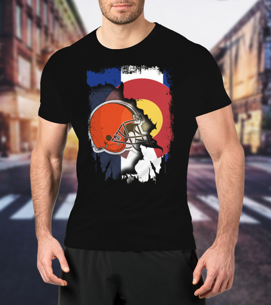 Together Colorado Cleveland Browns Helmet Flag Fusion T-Shirt