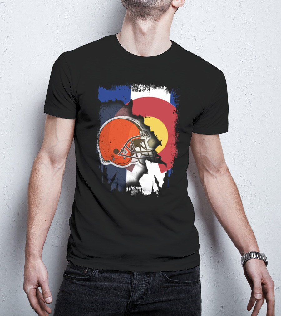 Together Colorado Cleveland Browns Helmet Flag Fusion T-Shirt
