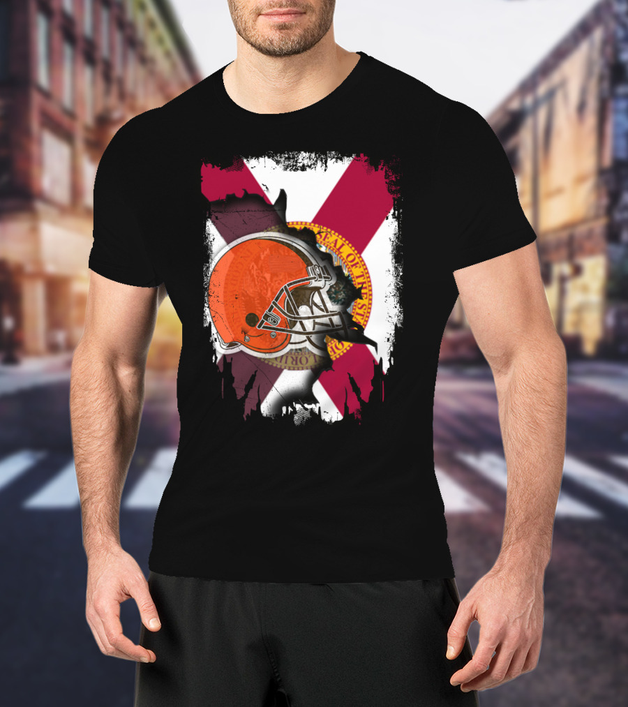 Florida State Flag And Cleveland Browns Helmet Together T-Shirt