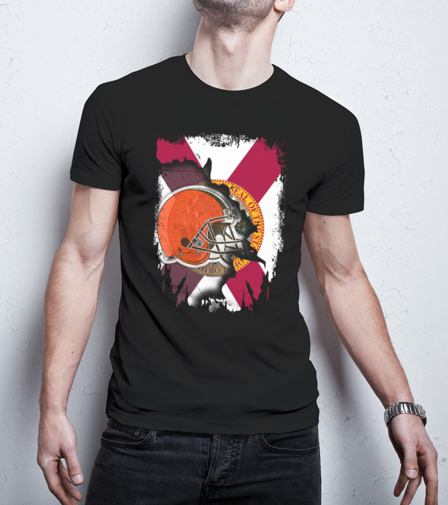 Florida State Flag And Cleveland Browns Helmet Together T-Shirt