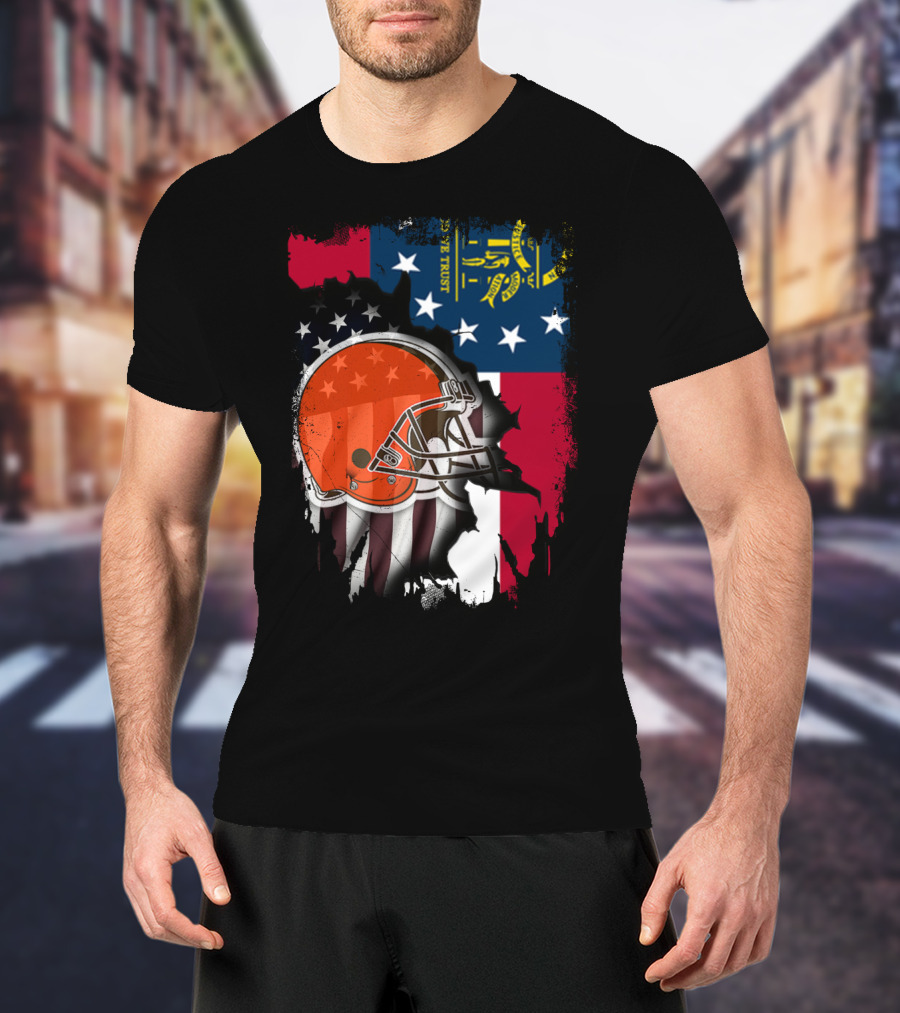 Georgia Flag Cleveland Browns Helmet Together T-Shirt