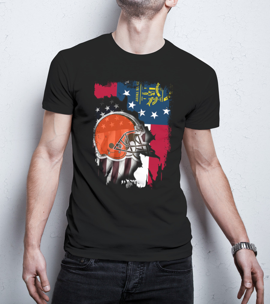 Georgia Flag Cleveland Browns Helmet Together T-Shirt