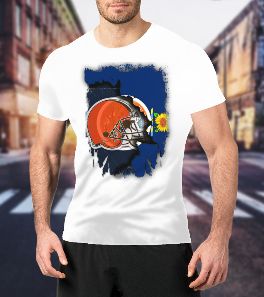 Kansas And Browns Helmet With Sunflower T-Shirt