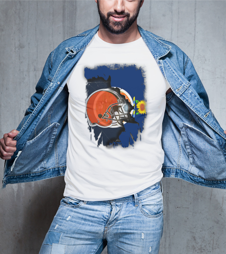 Kansas And Browns Helmet With Sunflower T-Shirt