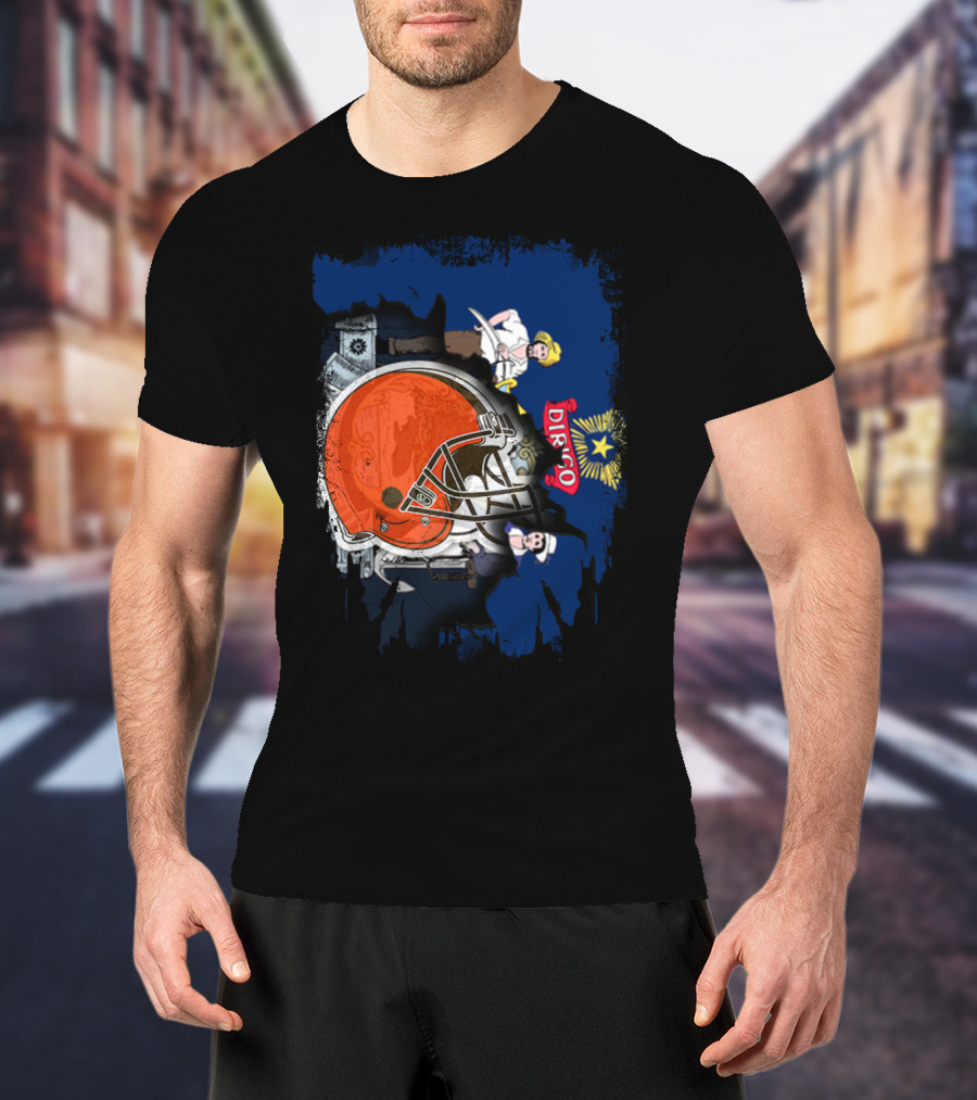 Dirigo Maine State Seal And Cleveland Browns Helmet T-Shirt