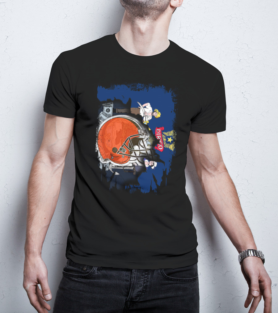 Dirigo Maine State Seal And Cleveland Browns Helmet T-Shirt