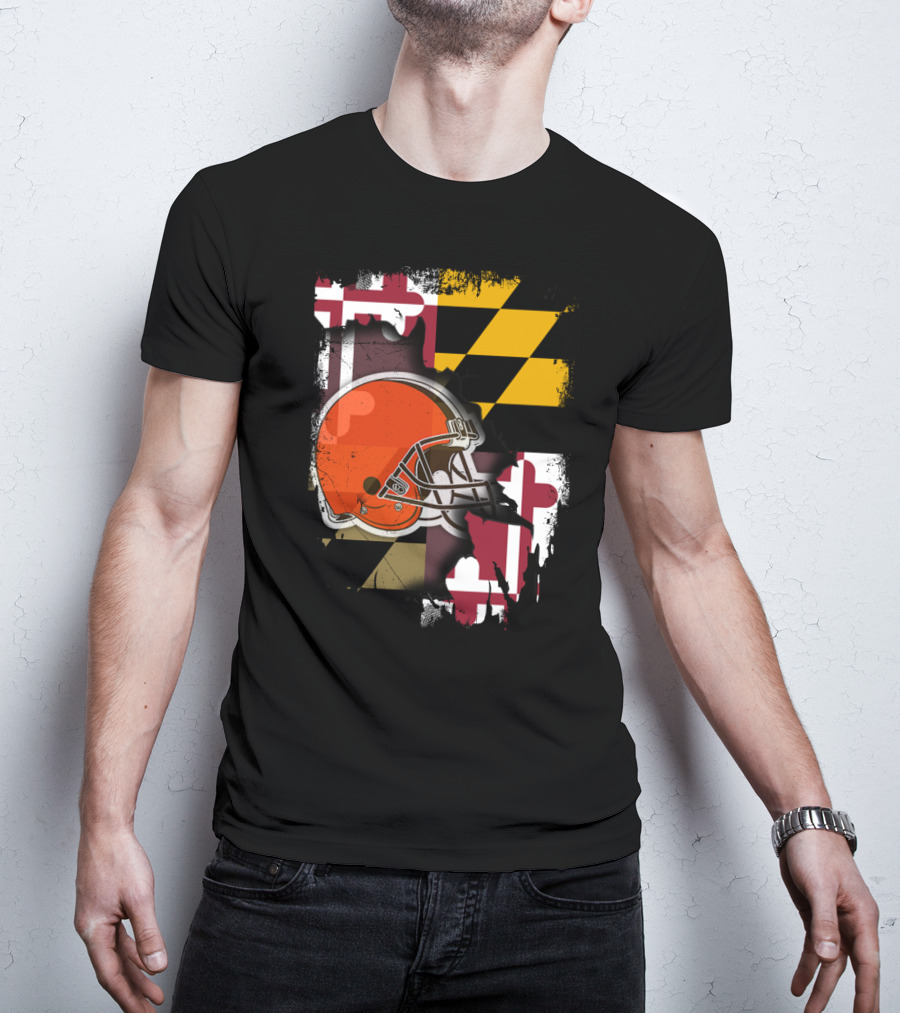 Maryland Flag With Cleveland Browns Helmet T-Shirt