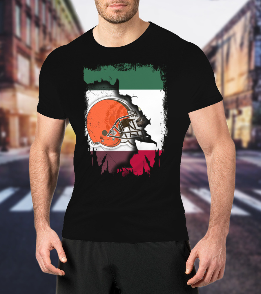 Mexico Flag Browns Helmet Fusion T-Shirt
