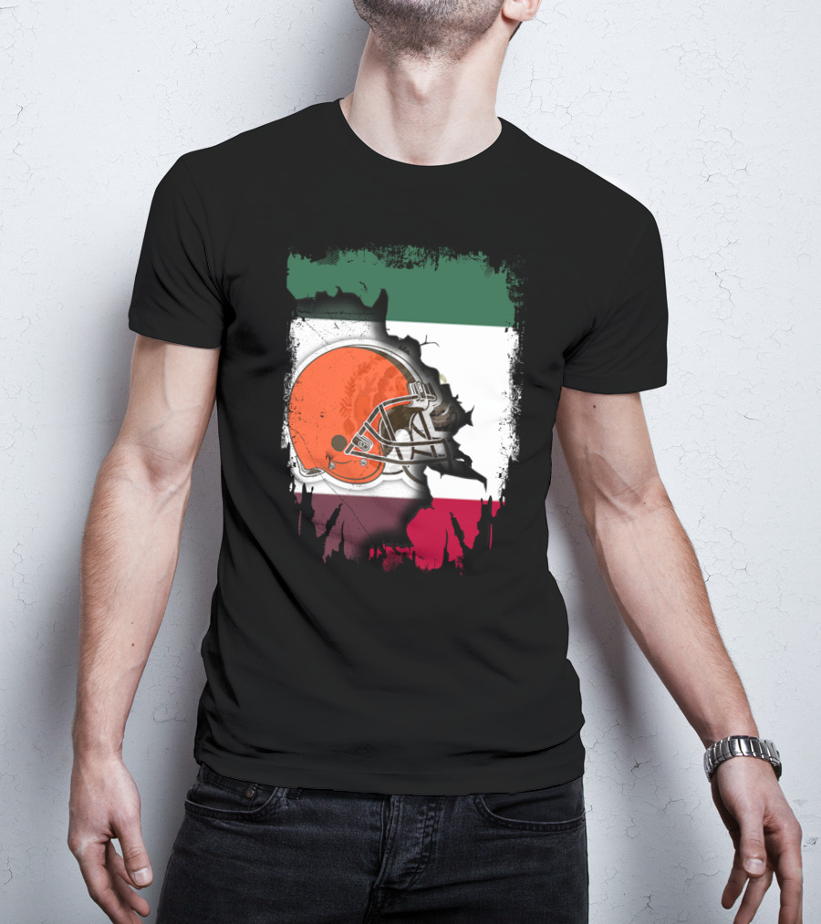 Mexico Flag Browns Helmet Fusion T-Shirt