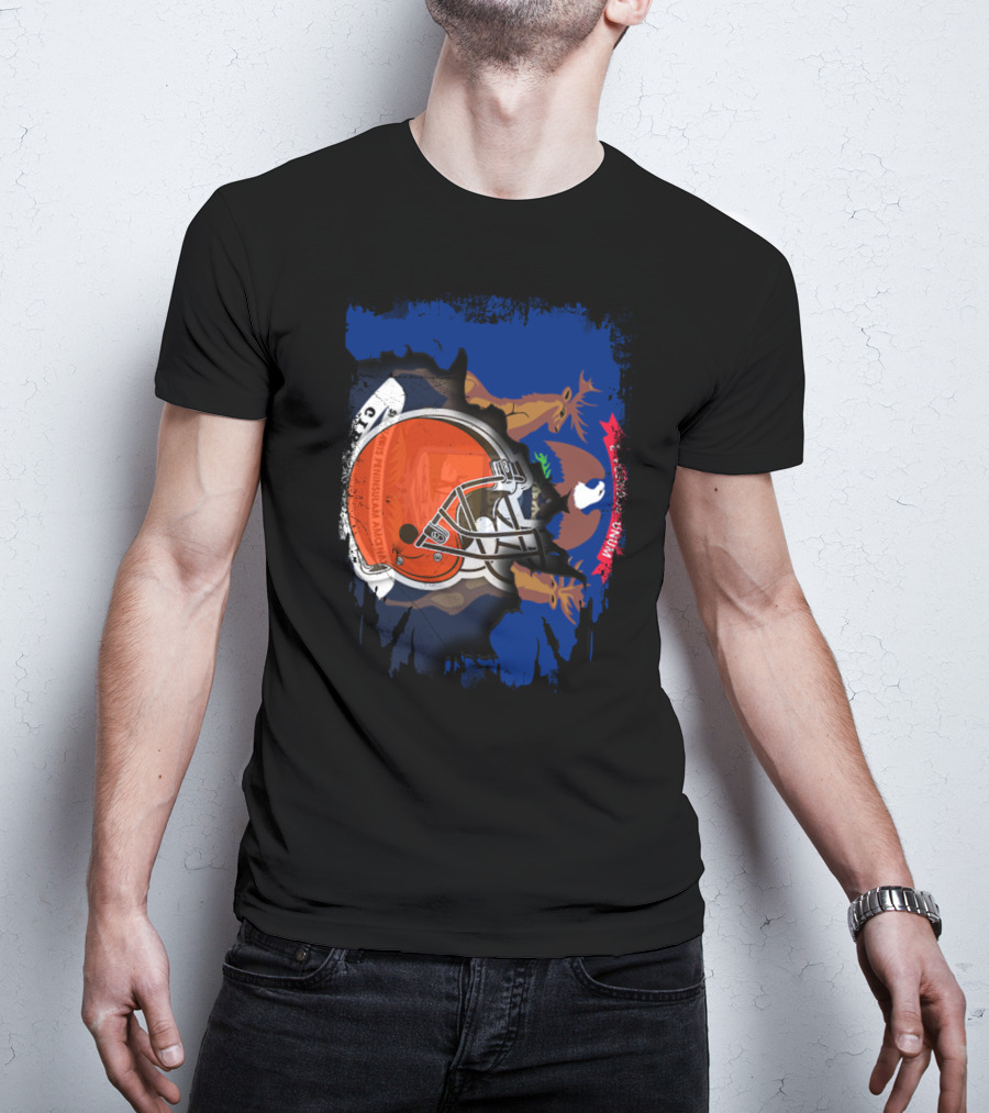 Michigan State Seal Behind Cleveland Browns Helmet Football T-Shirt