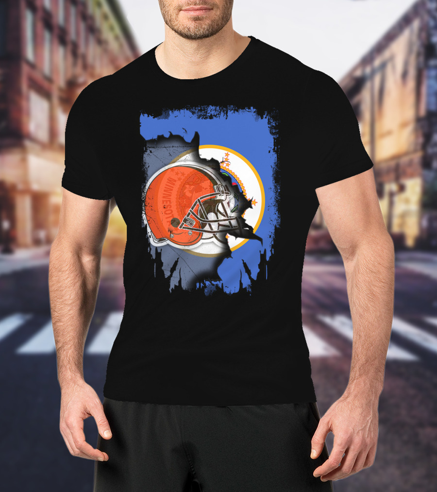 Minnesota State Flag With Cleveland Browns Helmet Blend T-Shirt