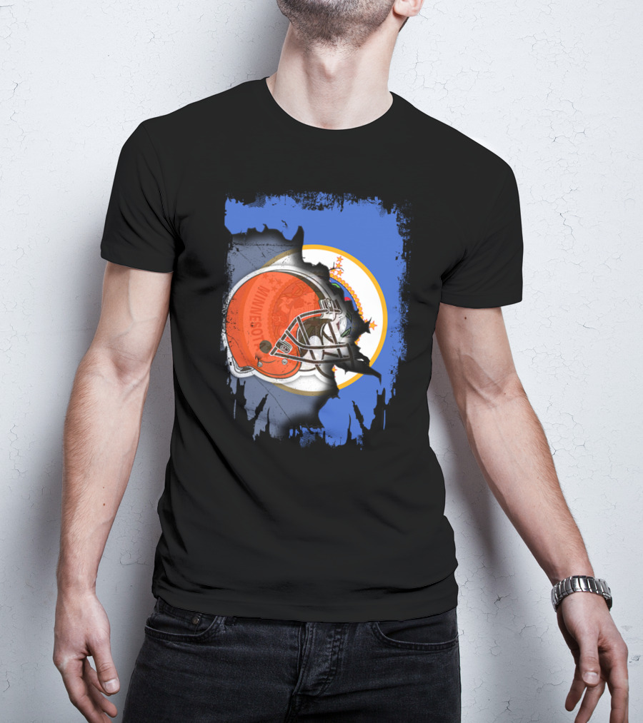 Minnesota State Flag With Cleveland Browns Helmet Blend T-Shirt