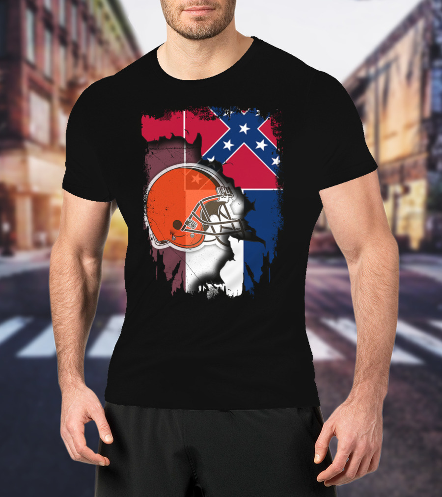 Cleveland Browns Helmet With Mississippi Flag Background T-Shirt
