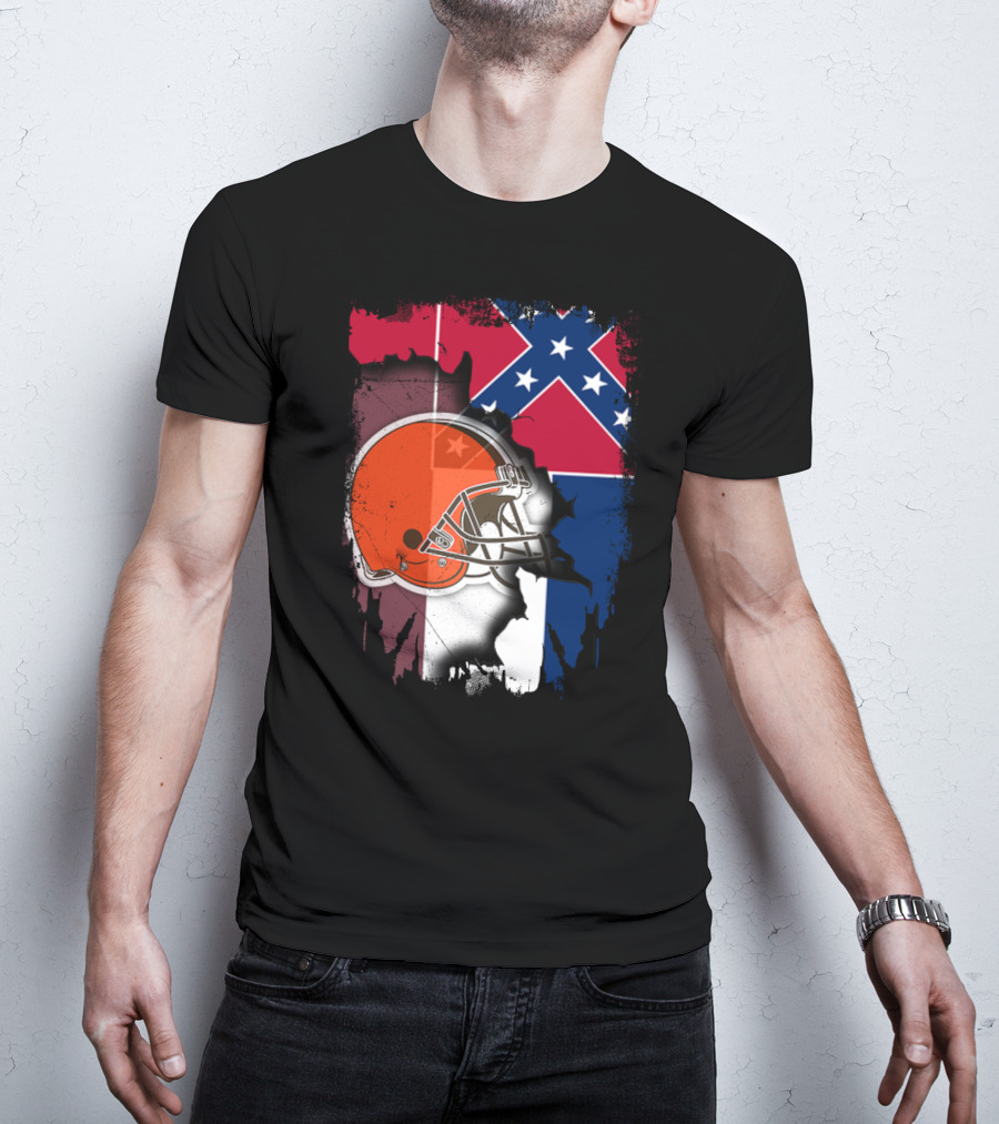 Cleveland Browns Helmet With Mississippi Flag Background T-Shirt
