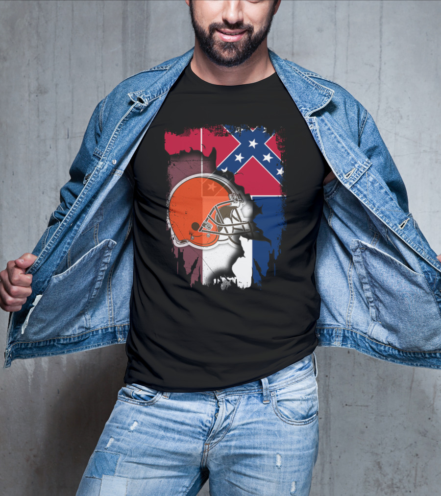 Cleveland Browns Helmet With Mississippi Flag Background T-Shirt