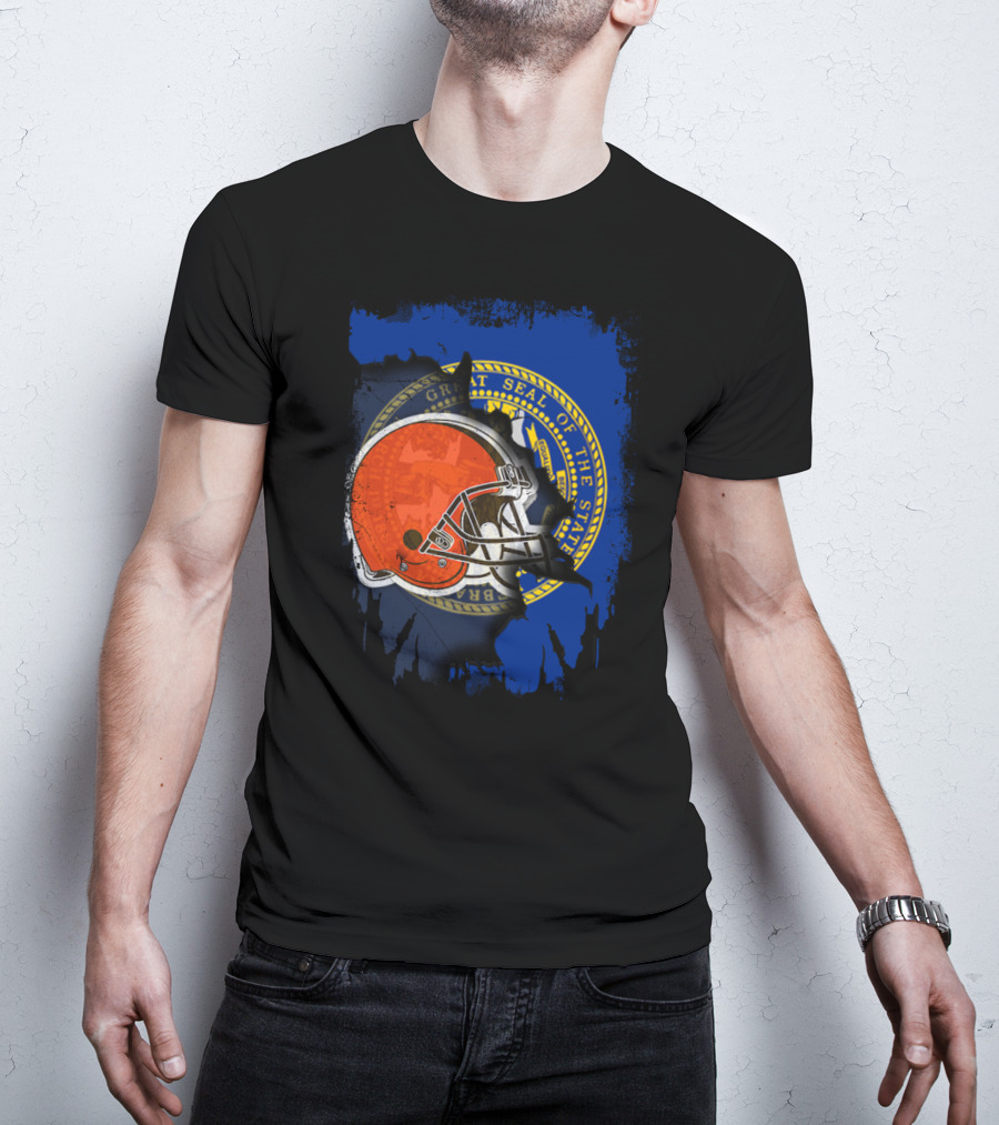 Nebraska State Seal With Browns Football Helmet T-Shirt