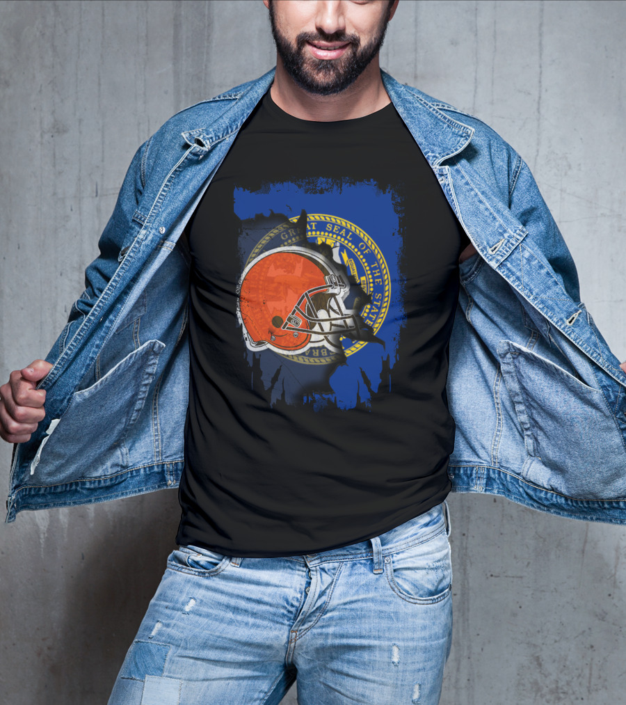 Nebraska State Seal With Browns Football Helmet T-Shirt