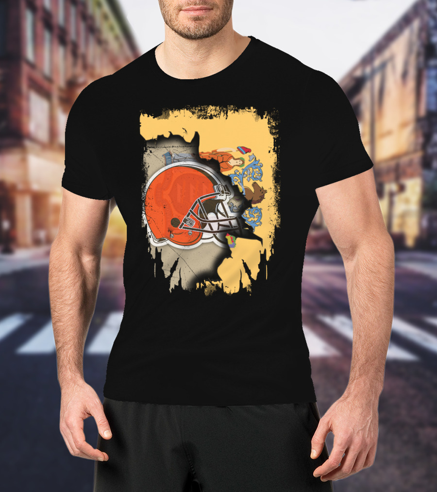 New Jersey Pride With Cleveland Browns Helmet Fusion T-Shirt