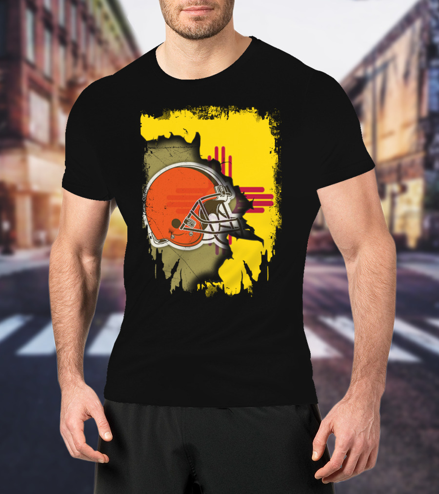 New Mexico Cleveland Browns Zia Helmet Connection T-Shirt