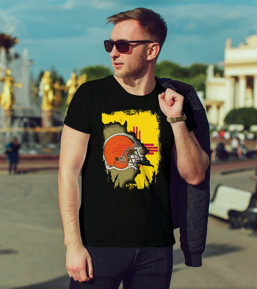 New Mexico Cleveland Browns Zia Helmet Connection T-Shirt