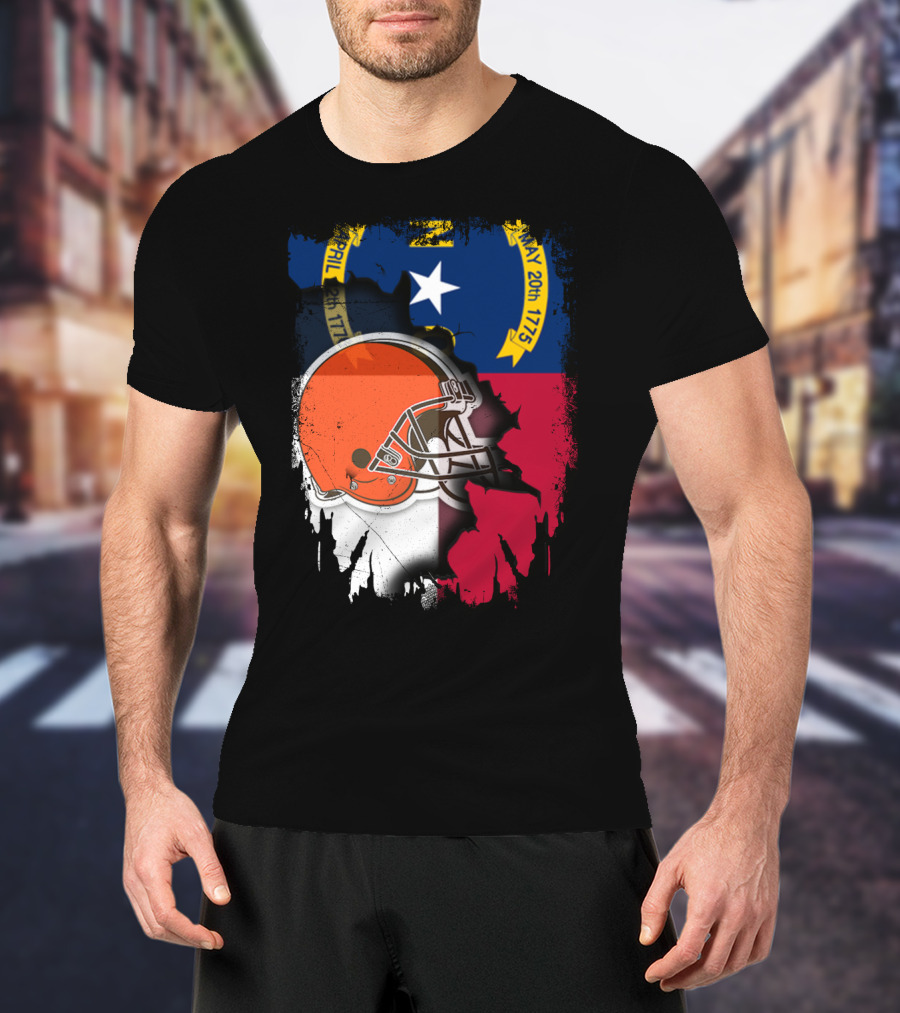 North Carolina State Flag Blended With Cleveland Browns Helmet T-Shirt